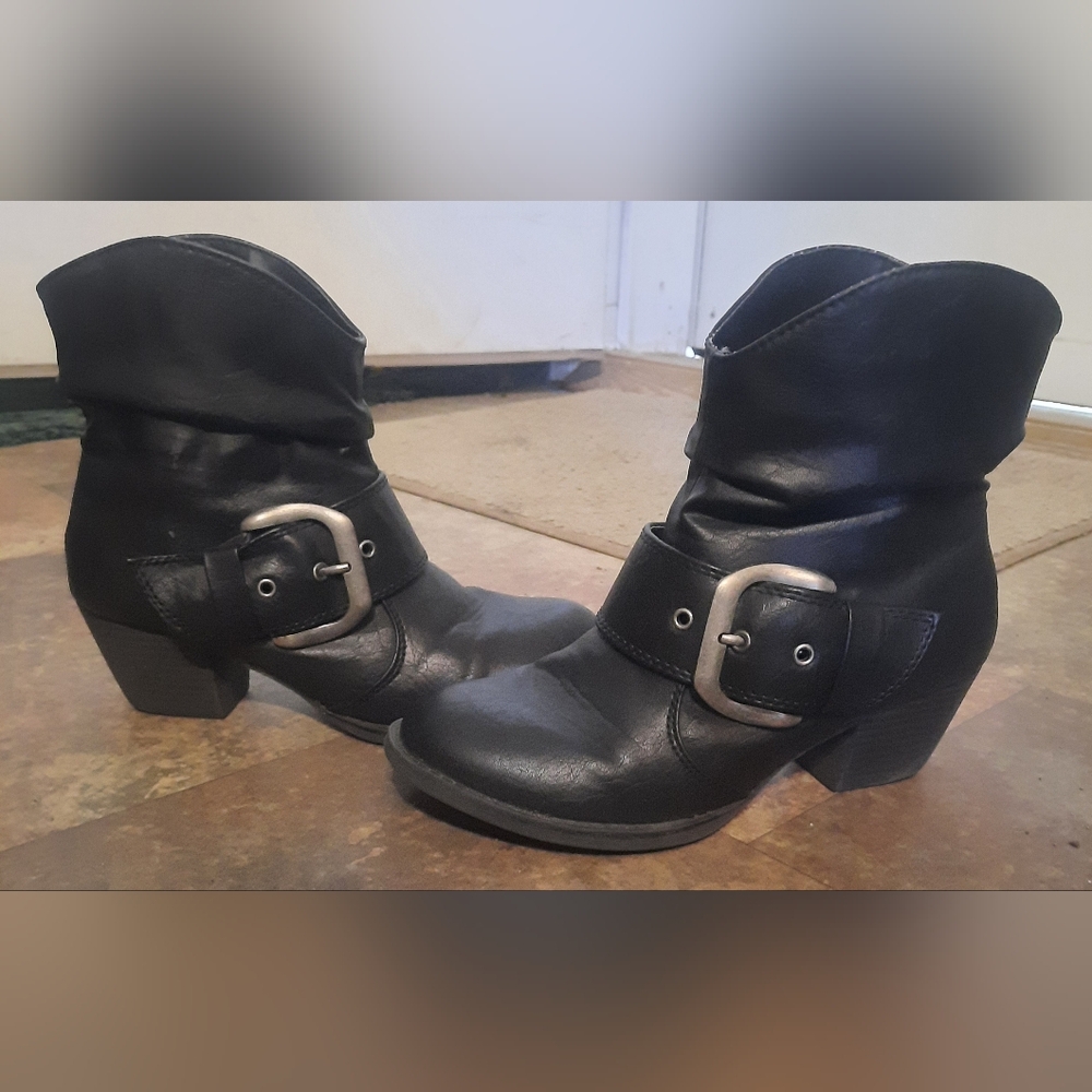 MIA Black Ankle Biker Boots with Strap And Buckle Design.